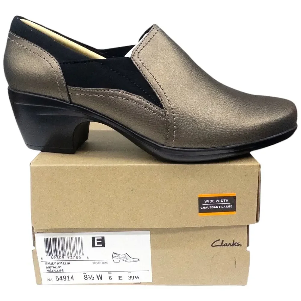 Clarks Emily Amelia Women's Bronze Metallic Casual Heels Shooties size 8.5 Wide